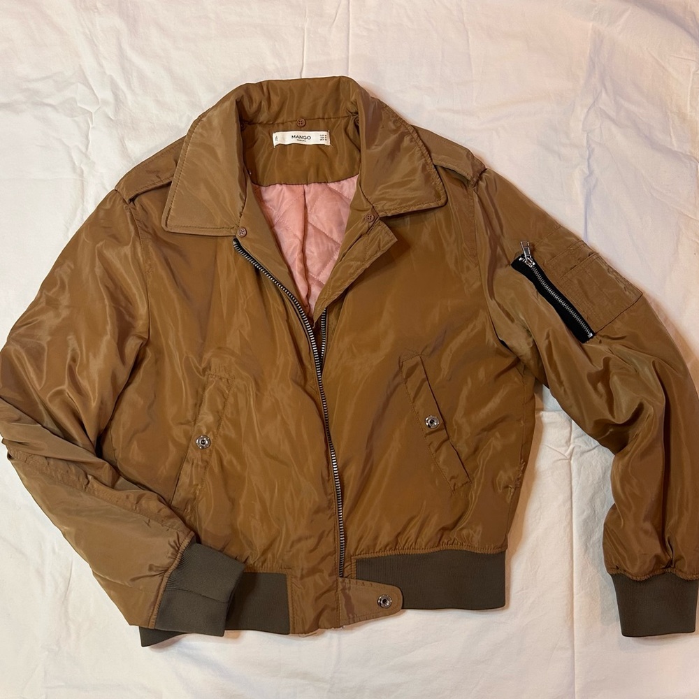 Mango golden brown bomber jacket